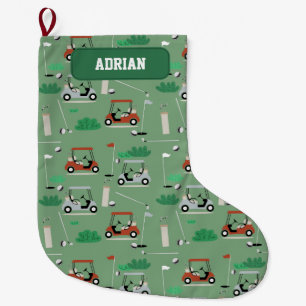 Modern Golfer Golf Theme Personalized Name Large Christmas Stocking