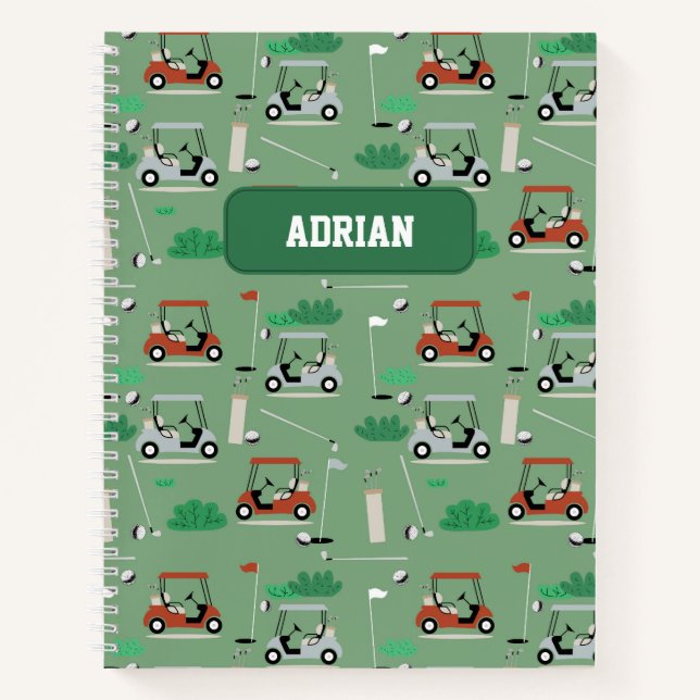 Modern Golfer Golf Theme Personalized Name Notebook (Front)