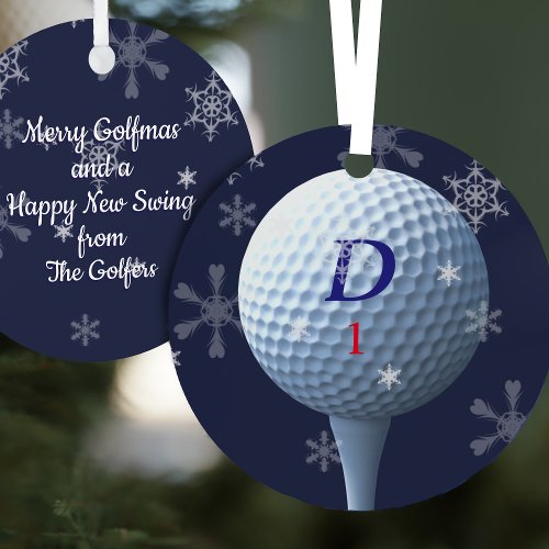 Modern Golfer Merry Golfmas Happy New Swing Golf Metal Ornament