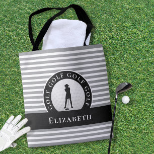 Modern Golfer Monogram Black Gray Sports Tote Bag