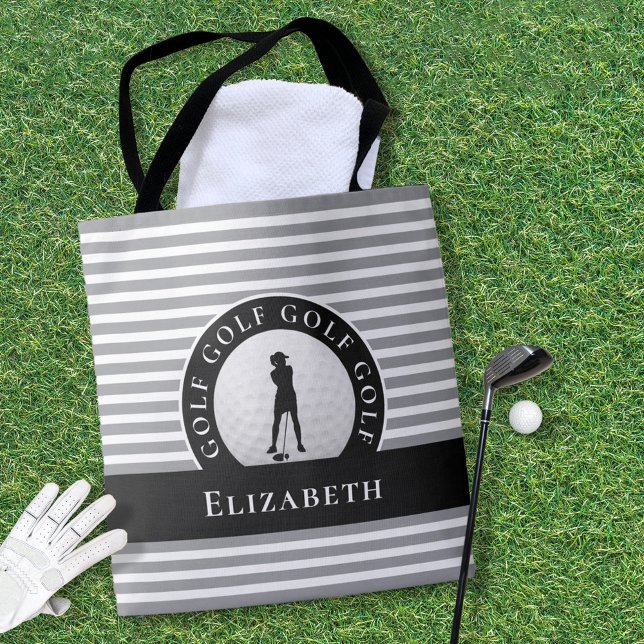 Modern Golfer Monogram Black Gray Sports Tote Bag (Creator Uploaded)