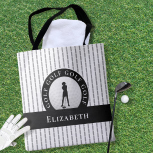 Modern Golfer Monogram Gray Black Sports Tote Bag