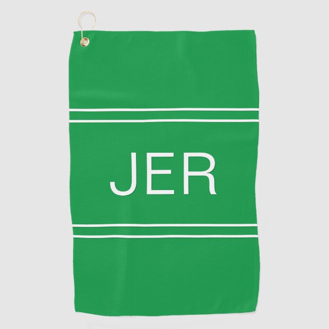 Modern Golfer Monogram Initials Classic Green Pro Golf Towel (Front)