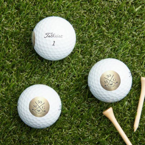 Modern Golfer Monogram Initials Gold  Golf Balls