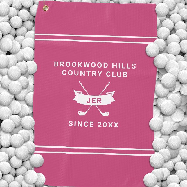 Modern Golfer Monogram Initials Golf Clubs Pink Towel (Modern Golfer Monogram Initials Golf Clubs Pink Golf Towel)