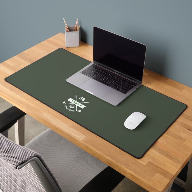 MODERN GOLFER MONOGRAM NAME DARK GREEN DESK MAT (Office 2)