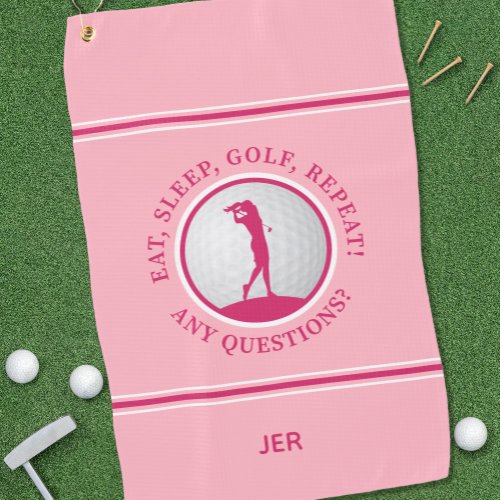 Modern Golfer Monogram Pro Sports Golf Ball Pink Golf Towel