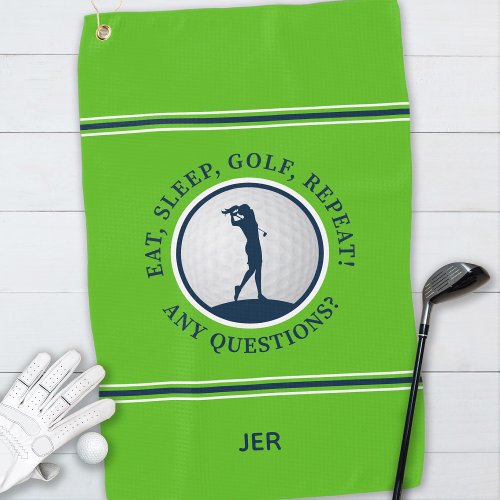 Modern Golfer Monogram Pro Sports Golf Green Blue Golf Towel