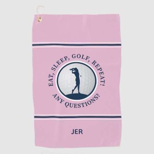 Modern Golfer Monogram Pro Sports Golf Pink Blue Golf Towel