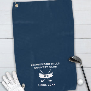 Modern Golfer Monogrammed Initials Fun Navy Blue Golf Towel