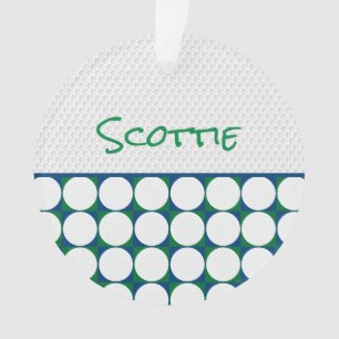 Modern Golfer NAME Golf Balls Blue Green Fun Ornament