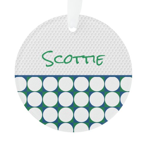 Modern Golfer NAME Golf Balls Blue Green Fun Ornament
