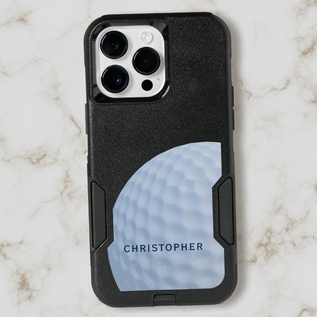 Modern Golfer Name Single White Golf Ball Otterbox iPhone Case (A single white golf ball sits upon this otterbox phone case. Add your name!)