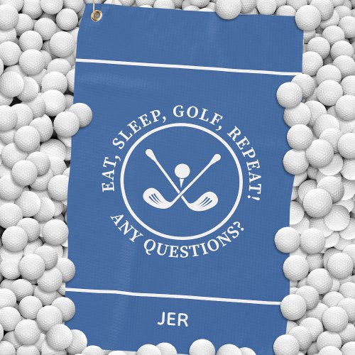 Modern Golfer Pro Sports Equipment Monogram Blue   Golf Towel