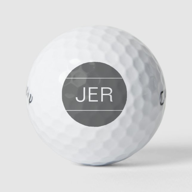 Modern Golfer Simple Monogram Initials Cool Gray Golf Balls (Front)
