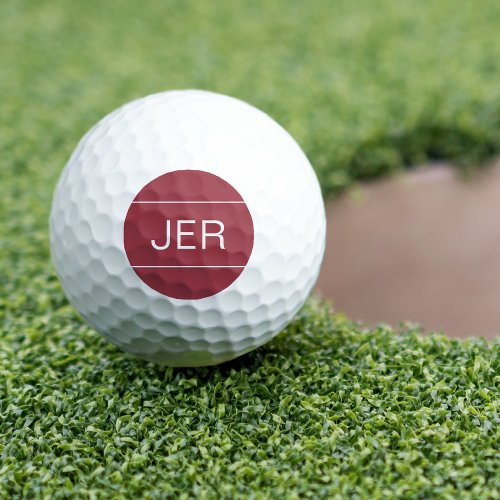 Modern Golfer Simple Monogrammed Cool Crimson Red Golf Balls