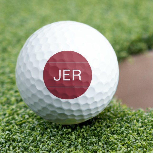 Modern Golfer Simple Monogrammed Cool Crimson Red Golf Balls (Creator Uploaded)