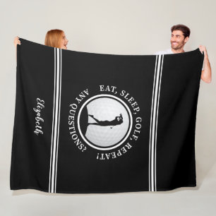 Modern Golfer Sports Monogram Name Golf Black Fleece Blanket