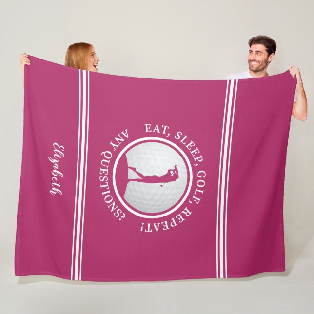 Modern Golfer Sports Monogram Name Golf Cute Pink Fleece Blanket (In Situ)