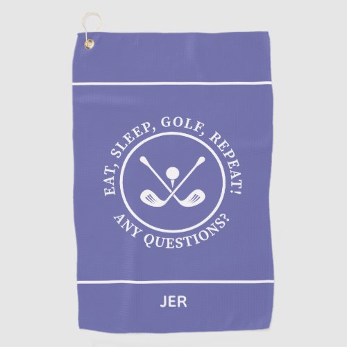 Modern Golfer Sports Pro Equipment Monogram Blue Golf Towel
