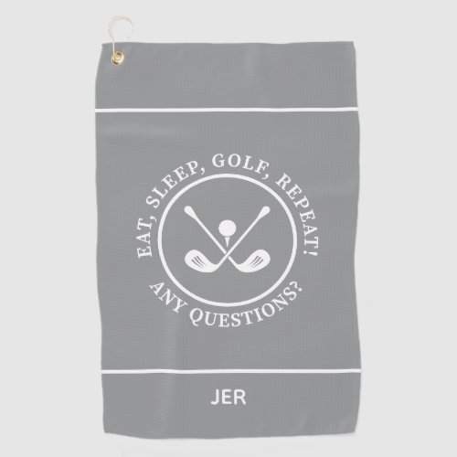 Modern Golfer Sports Pro Equipment Monogram Gray Golf Towel