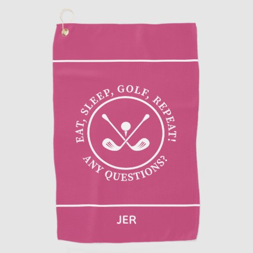 Modern Golfer Sports Pro Equipment Monogram Pink Golf Towel
