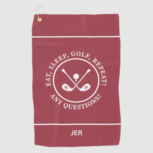 Modern Golfer Sports Pro Equipment Monogram Red Golf Towel