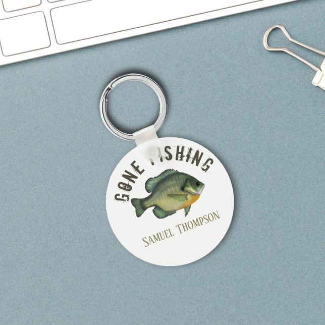 Modern Gone Fishing Personalized  Keychain (Gone Fishing Custom Keychain. )