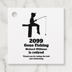 Modern Gone Fishing Retired Sitting Fisherman Favor Tags