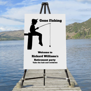 Modern Gone Fishing Retired Sitting Fisherman Foam Board