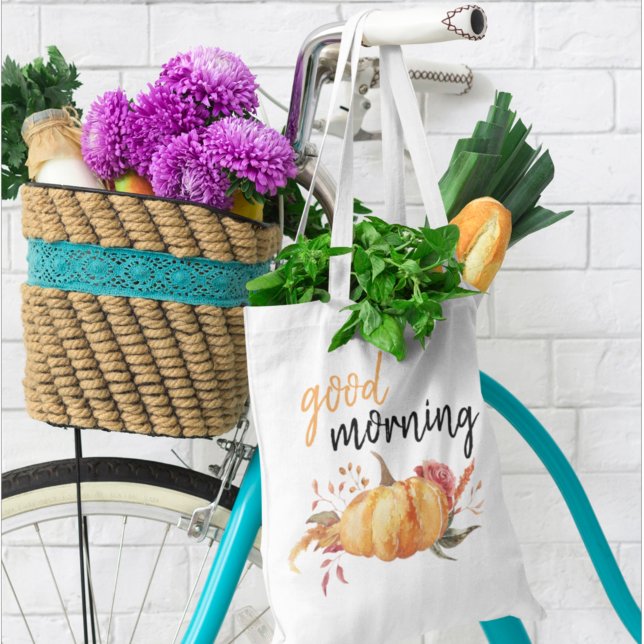 Modern Good Morning Pumpkin Quote Grocery Bag (Creator Uploaded)