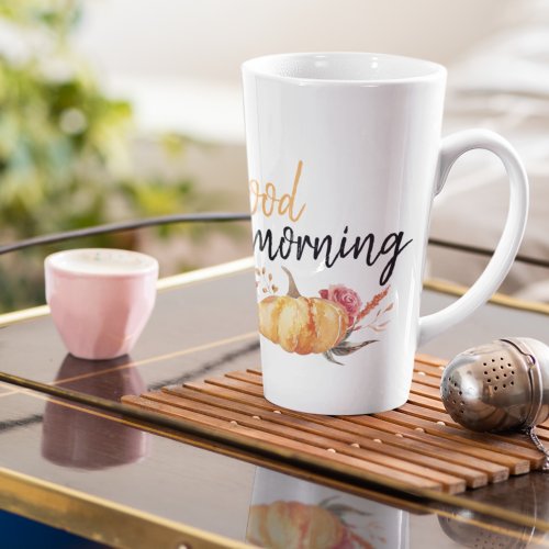 Modern Good Morning Pumpkin Quote Latte Mug