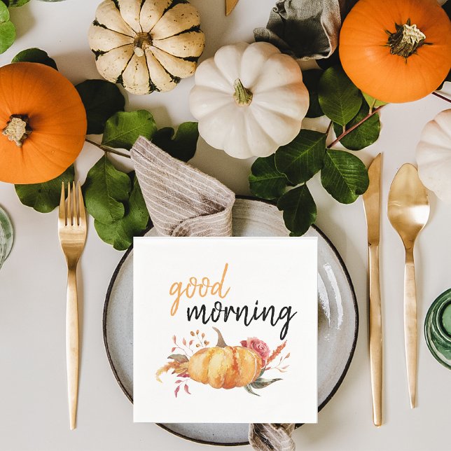 Modern Good Morning Pumpkin Quote Napkins (Creator Uploaded)