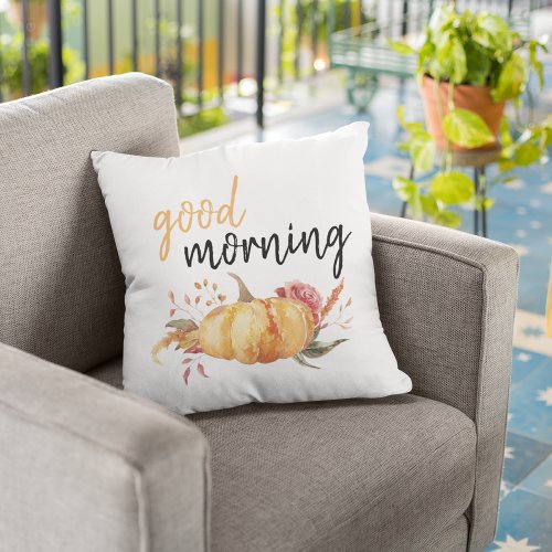 Modern Good Morning Pumpkin Quote Outdoor Pillow