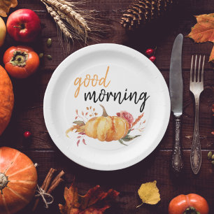 Modern Good Morning Pumpkin Quote Paper Plates