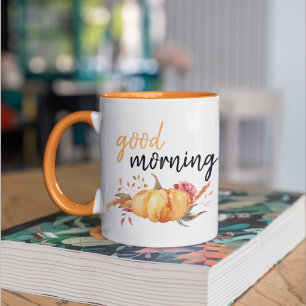 Modern Good Morning Pumpkin Quote Two-Tone Coffee Mug