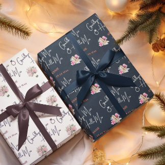 Modern Goodbye Miss Hello Mrs Blue Bridal Shower Wrapping Paper