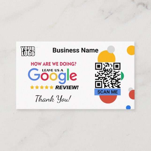 Modern Google Review W/ QR Code Template  Business Card (Front)