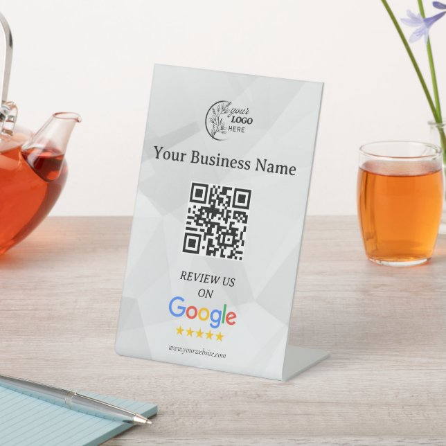 Modern Google reviews qr code tabletop sign (In SItu)