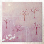 Modern Goose Orchard Landscape Art Ceramic Tile<br><div class="desc">A flock of geese in an orchard of apple trees in spring.  A soft dreamy dusty pink landscape painting. Original art by Nic Squirrell.</div>