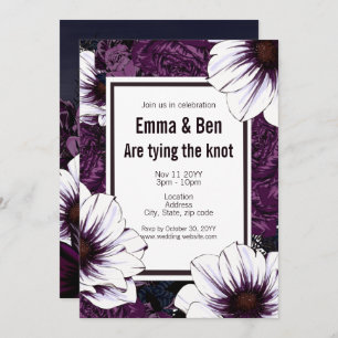 Modern Goth Floral Dark Plum Wedding Invitation