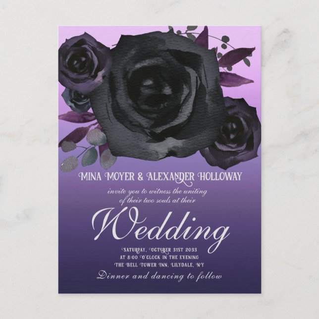 Modern Goth Purple Black Roses QRC  Postcard (Front)