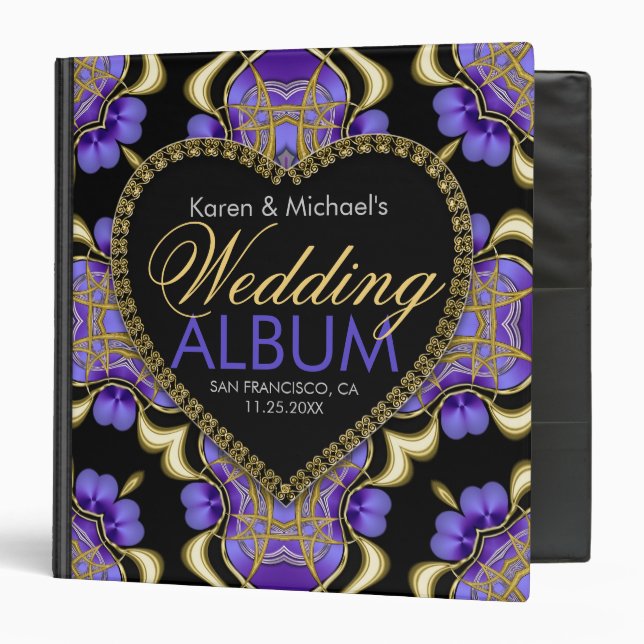 Modern Goth Purple Gold Wedding Album Binder (Front/Inside)