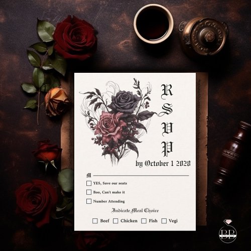 Modern Goth Rosewood and Charcoal  RSVP Card