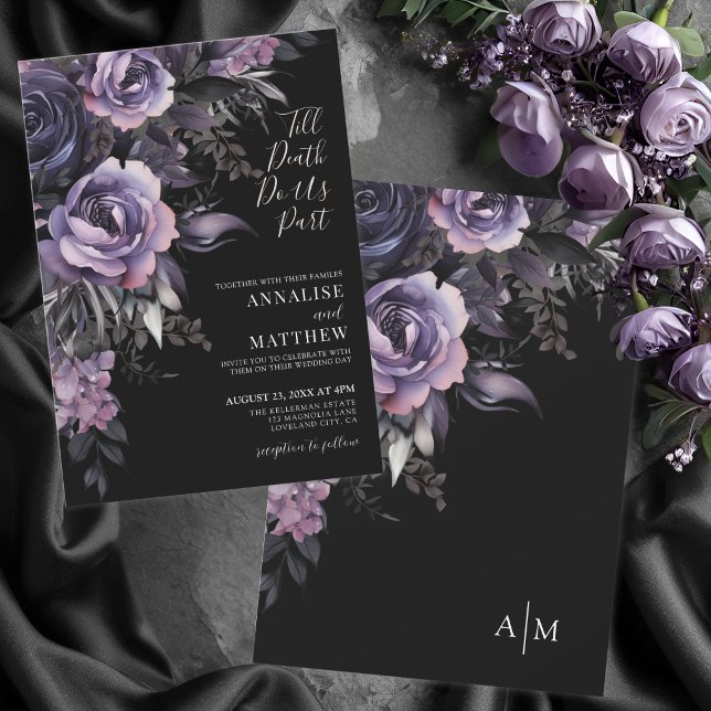 Modern Gothic Floral Black Wedding Invitation (Modern Gothic Floral Black Wedding Invitation)