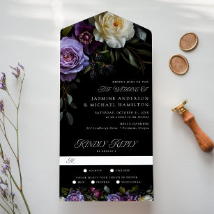 Modern Gothic Floral Wedding All In One Invitation