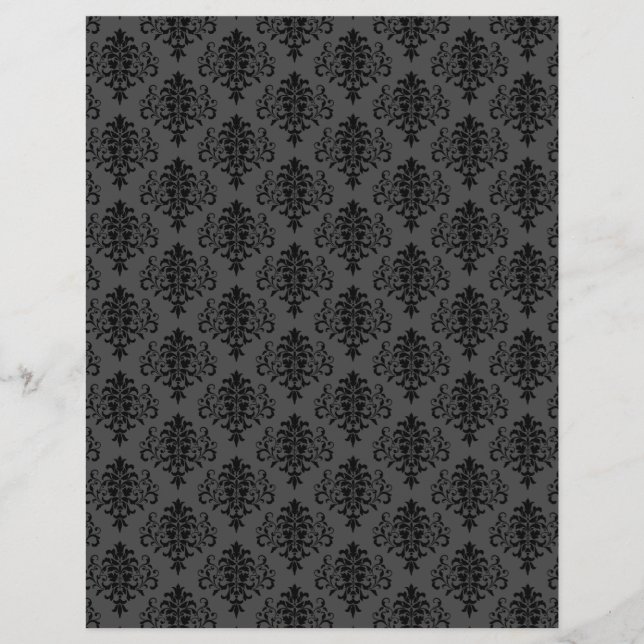 Modern Gothic Gray Black Damask Scrapbook Paper (Front)