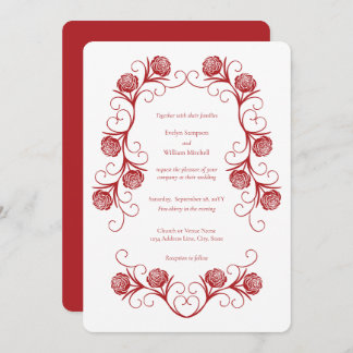 Modern Gothic Rose Swirls Crimson Red Wedding Invitation