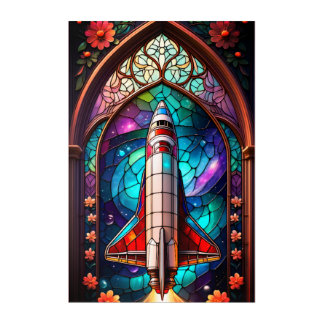 Modern Gothic Stained Glass Space Shuttle Art