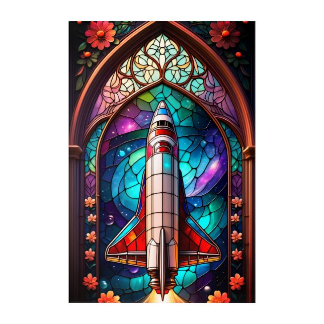 Modern Gothic Stained Glass Space Shuttle Art (Front)